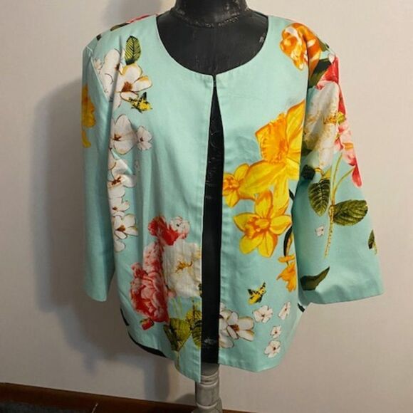 SilkLand Collection Mint Green Floral3/4 sleeves blazer, size 2X - Picture 1 of 3